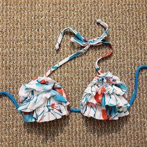 A patterned bikini top